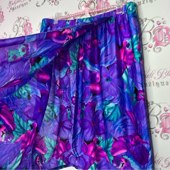 Jantzen classic skirt swim coverup neon floral turquoise pink purple black slit - Picture 3 of 12
